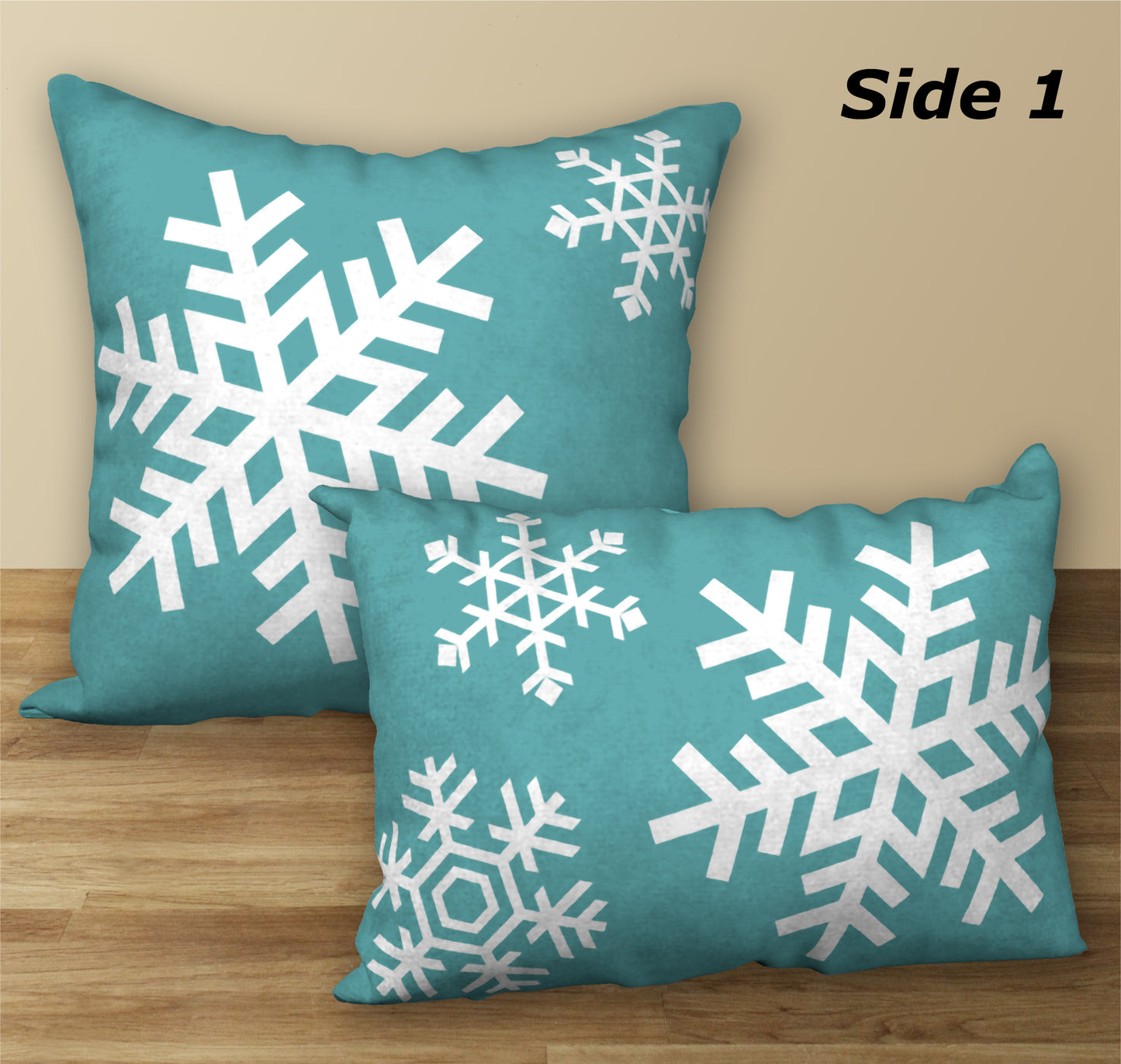 Set of 2 Turquoise Blue & White Snowflake Designer Christmas Pillows, 20"x14" and 18"x18"