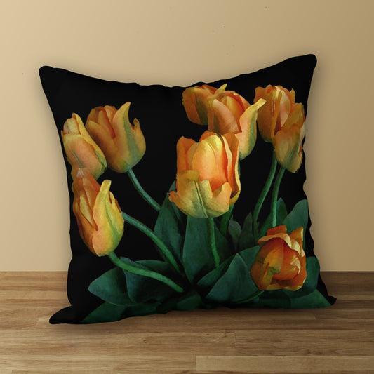 Tulips on Black Designer Pillow, 18"x18"