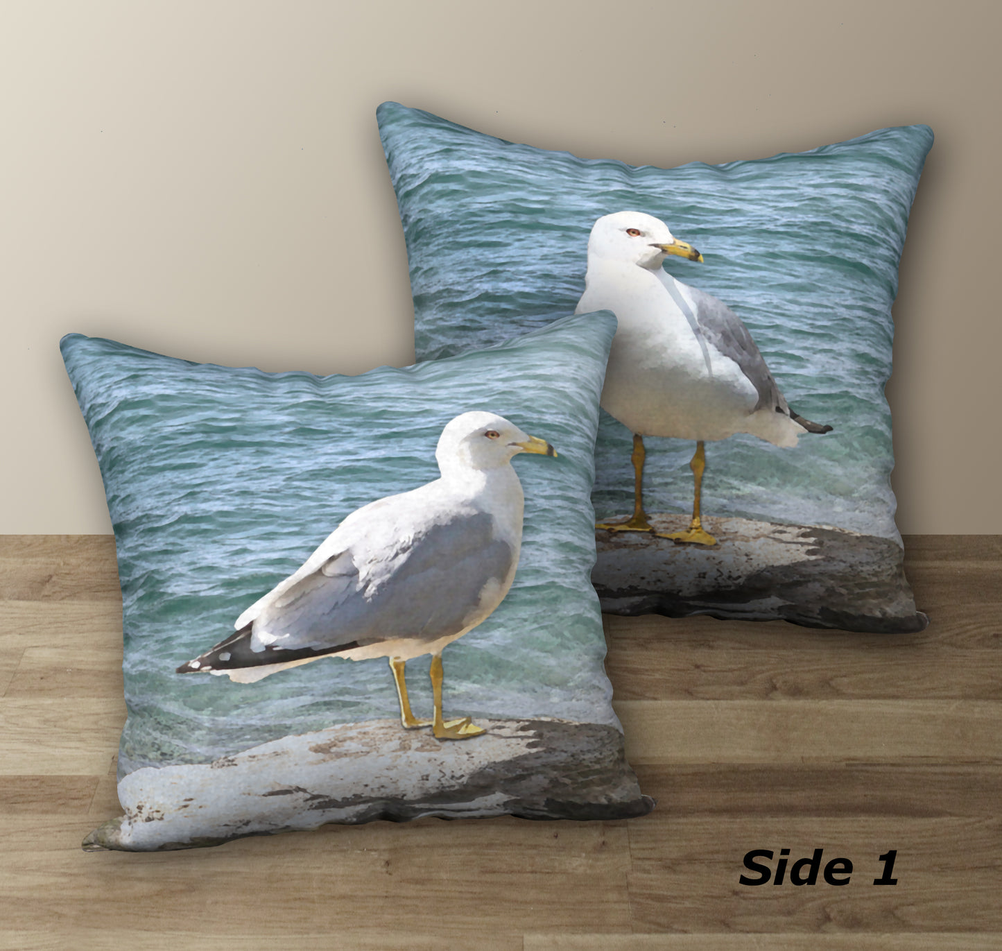 Set of 2 Seagull Designer Pillows, 18"x18"