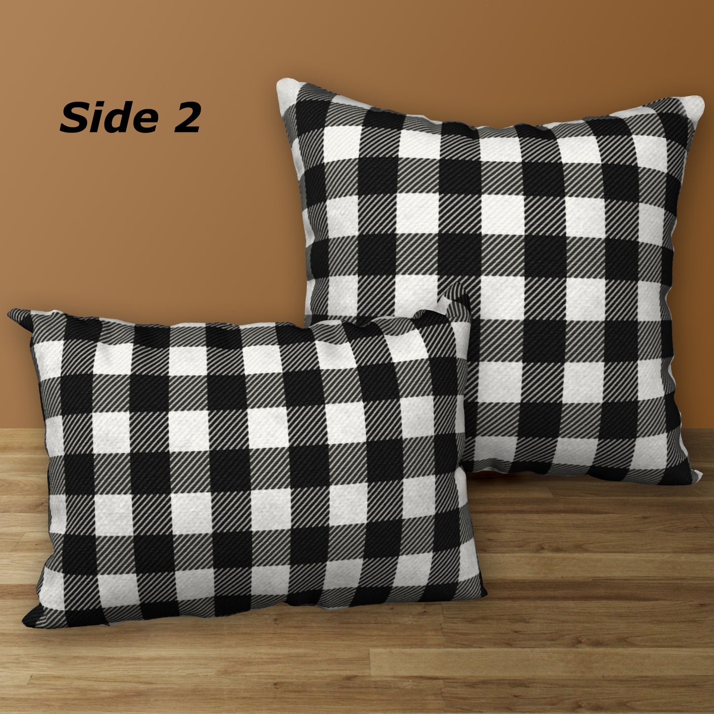 Set of 2 Black & White Buffalo Plaid with Stars Designer Pillows, 20"x14" and 18"x18"