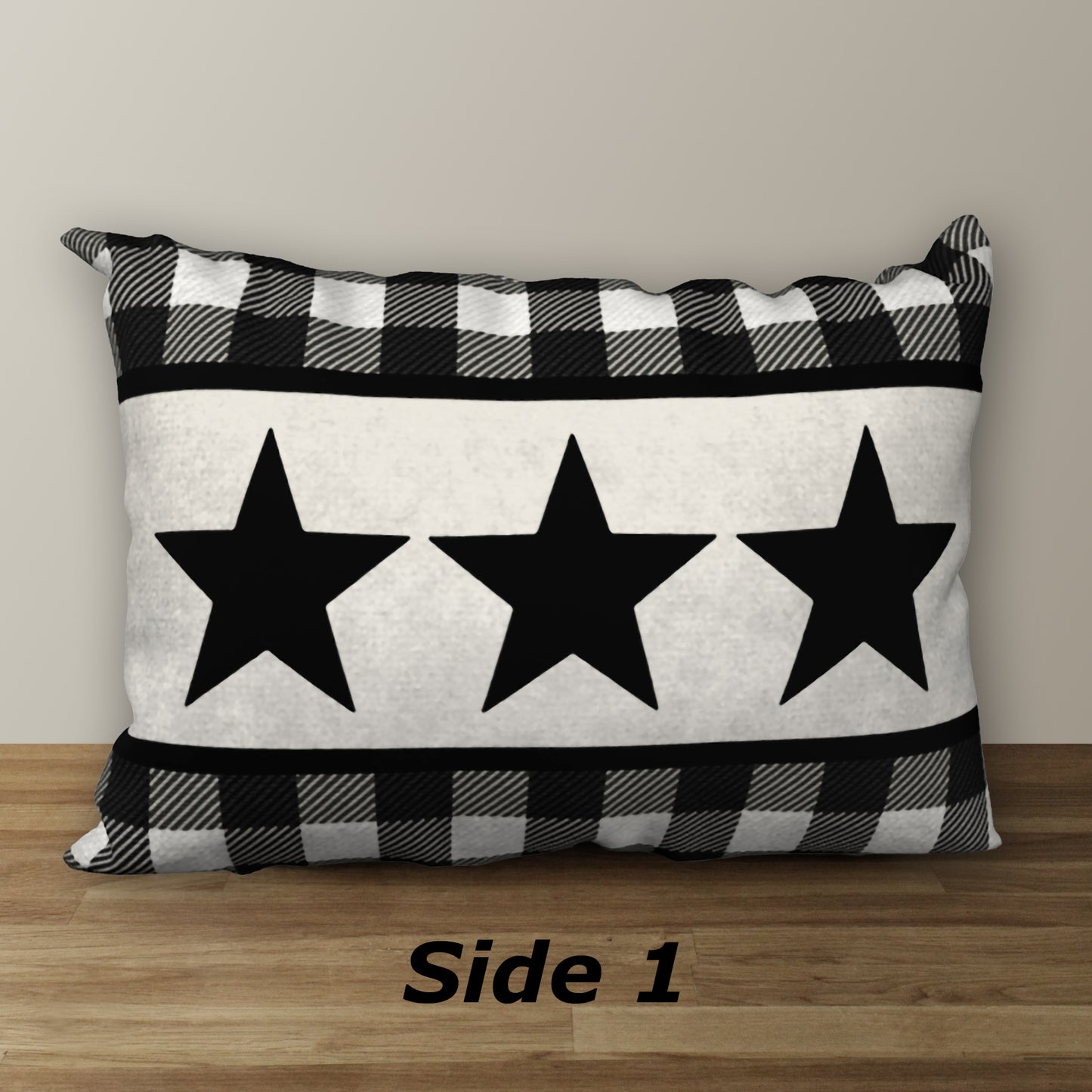 Black & White Buffalo Plaid Star Designer Pillow, 20"x14"