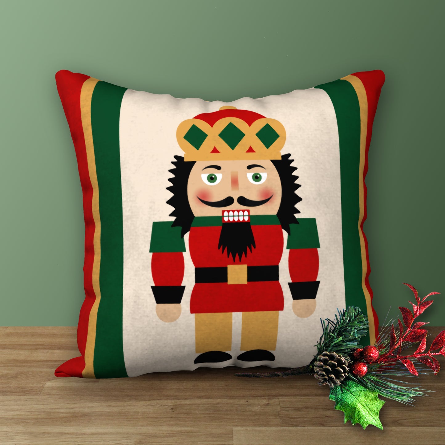 Nutcracker King Designer Holiday Pillow, 18"x18"
