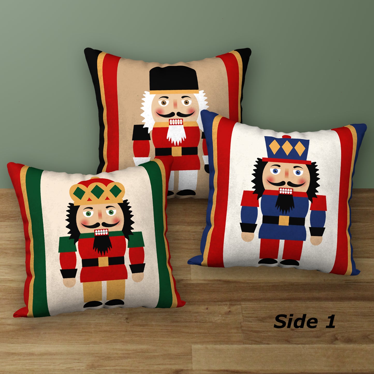 Set of 3 Christmas Nutcracker Designer Pillows, 18"x18"