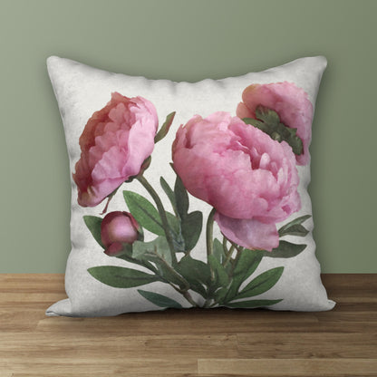 Pink Peonies Designer Pillow, 18"x18"