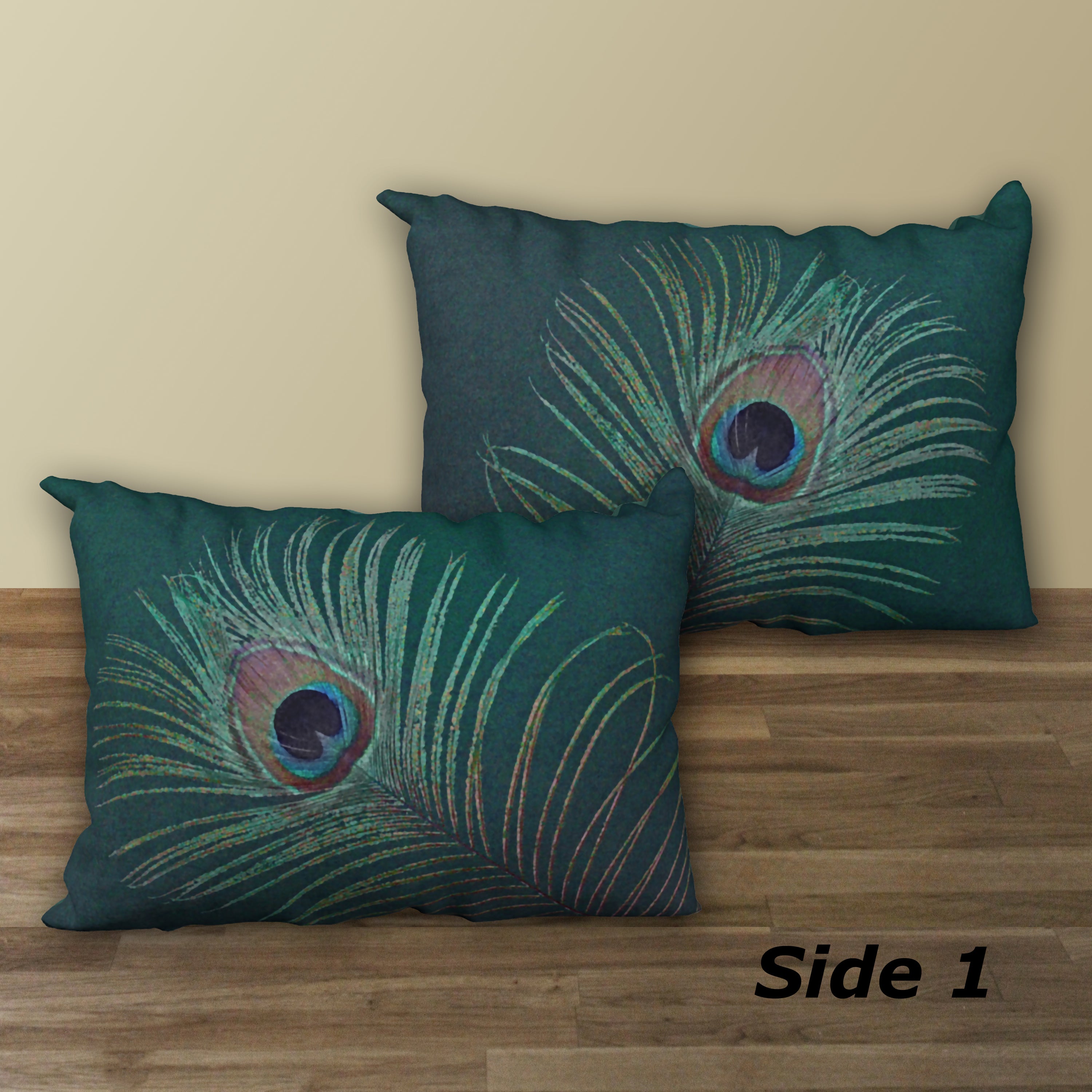 Set of 2 Peacock Feather Designer Pillows 20 x14 Hutton Hill Designs