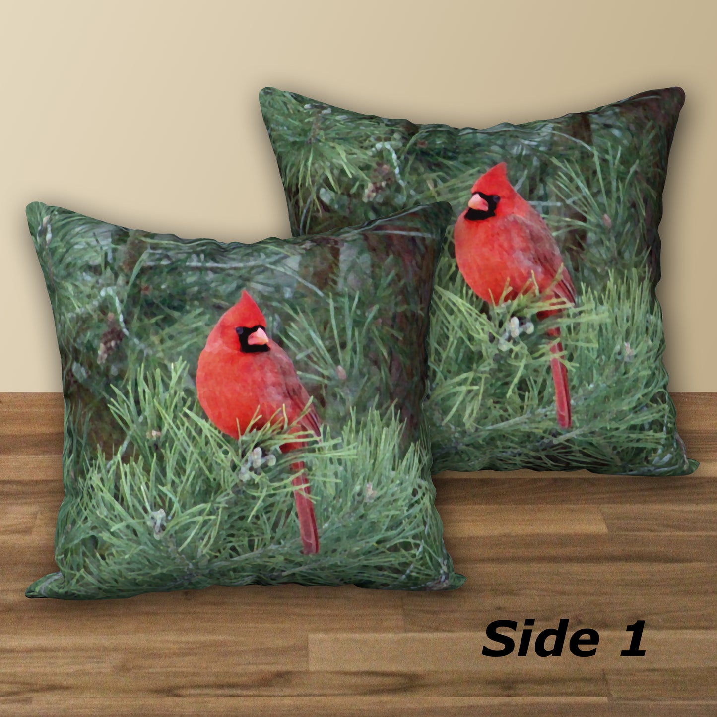 Set of 2 Cardinal Designer Pillows, 18"x18"