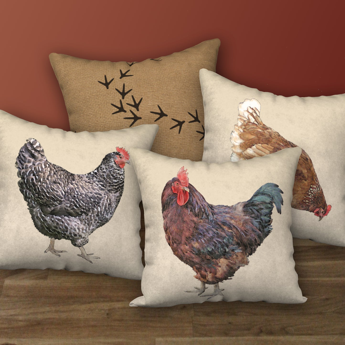 Chicken Footprints Designer Pillow, 18"x18"