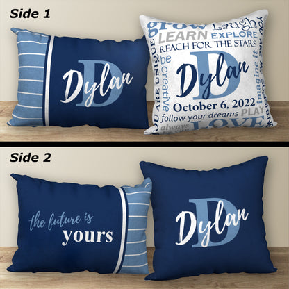 Set of 2 Personalized NAME & BIRTHDAY Pillows, 18"x18" and 20"x14"