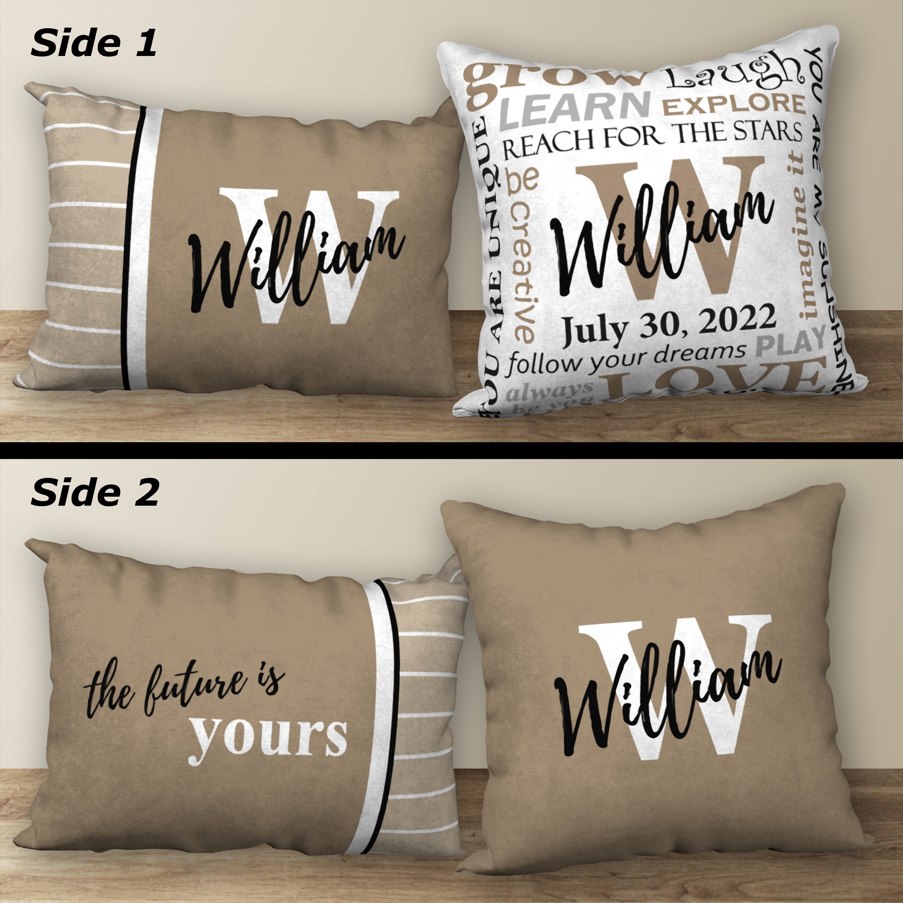 Set of 2 Personalized NAME BIRTHDAY Pillows 18 x18 and 20 x14 Hutton Hill Designs