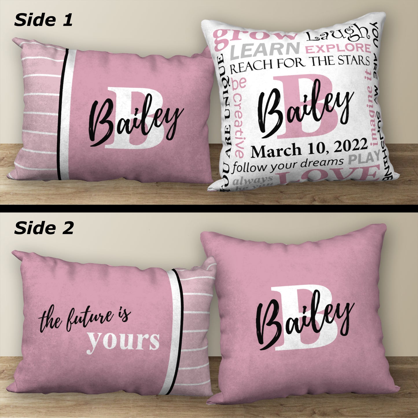 Set of 2 Personalized NAME & BIRTHDAY Pillows, 18"x18" and 20"x14"