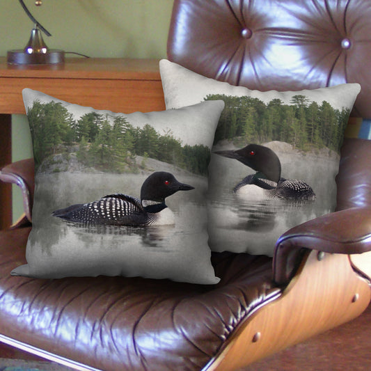 Set of 2 Lake Loon Designer Pillows, 18"x18"