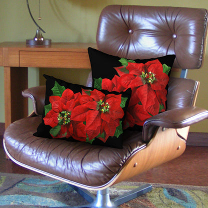 Set of 2 Poinsettia Designer Christmas Pillows, 20"x14" and 18"x18"