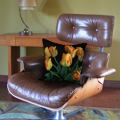 Tulips on Black Designer Pillow, 18"x18"