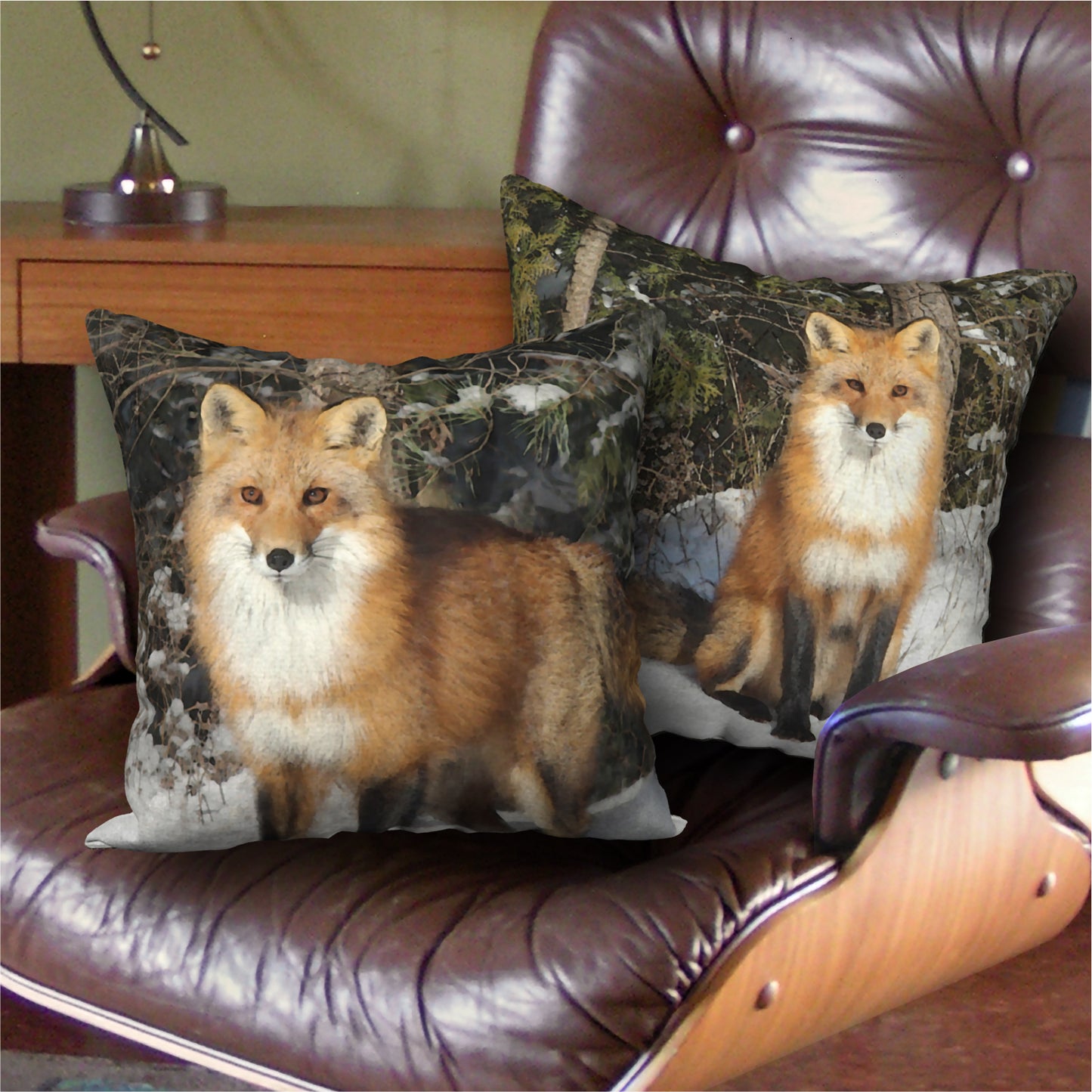 Set of 2 Wild Fox Designer Pillows, 18"x18"