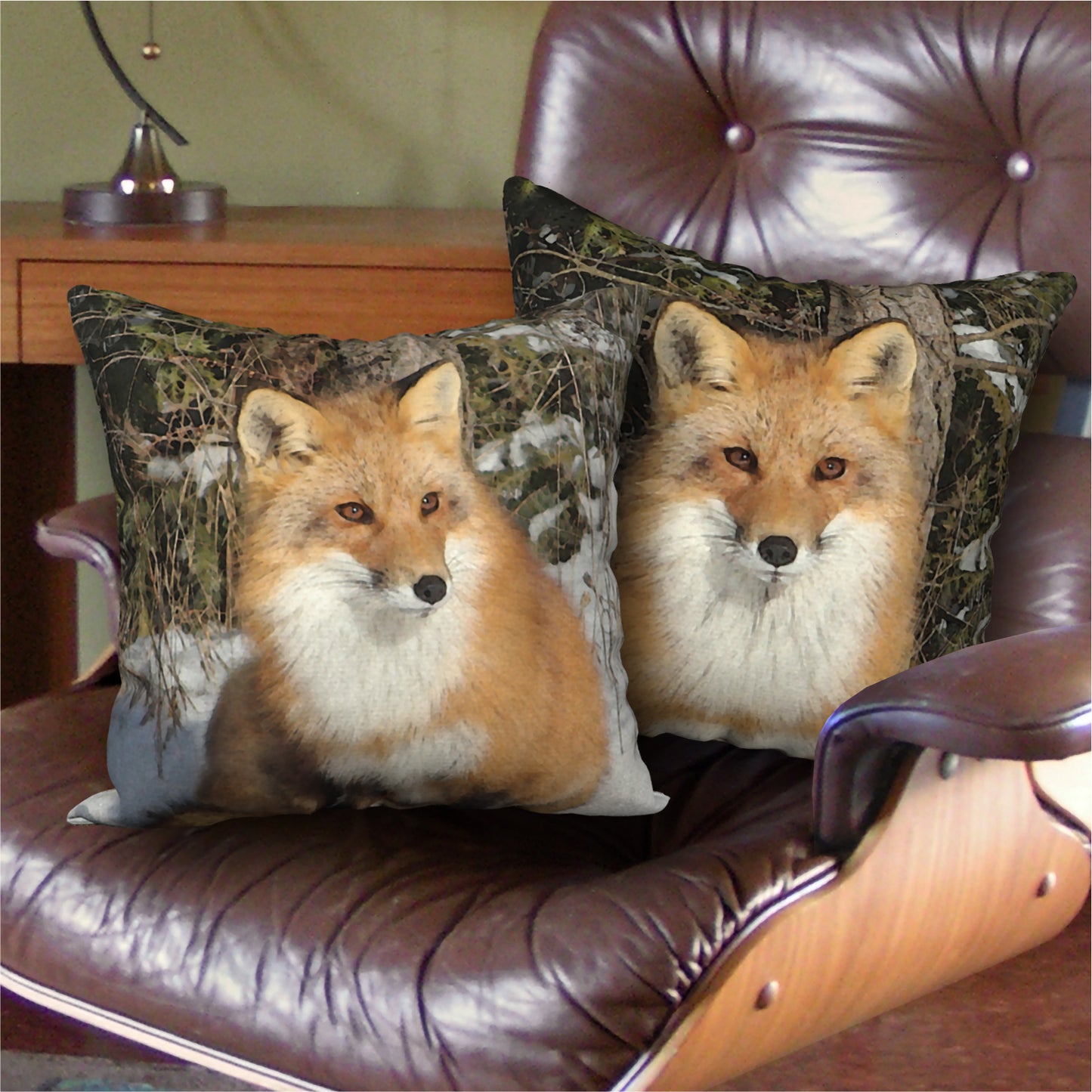 Set of 2 Red Fox Designer Pillows, 18"x18"