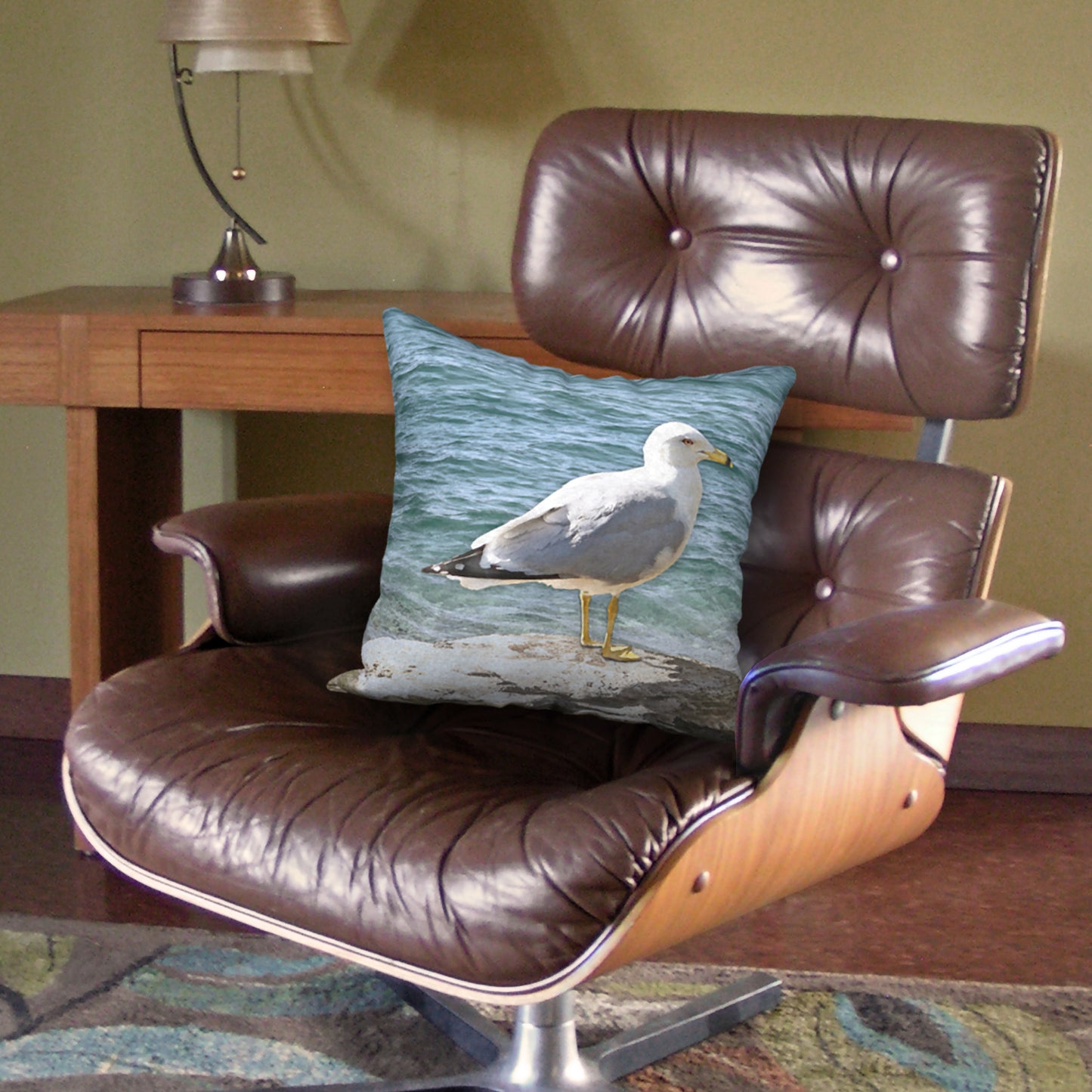 Seagull on a Rock Designer Pillow, 18"x18"