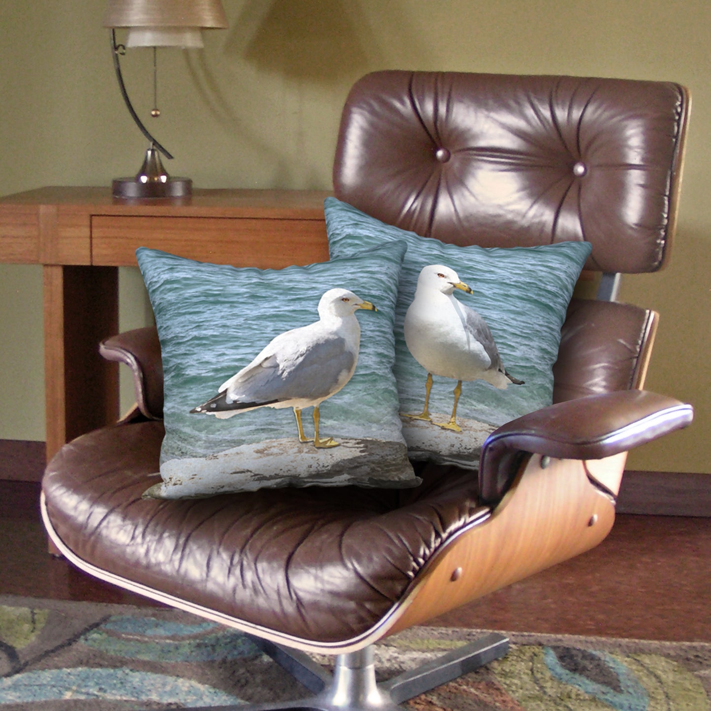 Set of 2 Seagull Designer Pillows, 18"x18"