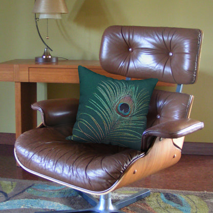 Peacock Feather Designer Pillow, 18"x18"