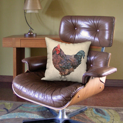 Rhode Island Red Rooster Designer Pillow, 18"x18"