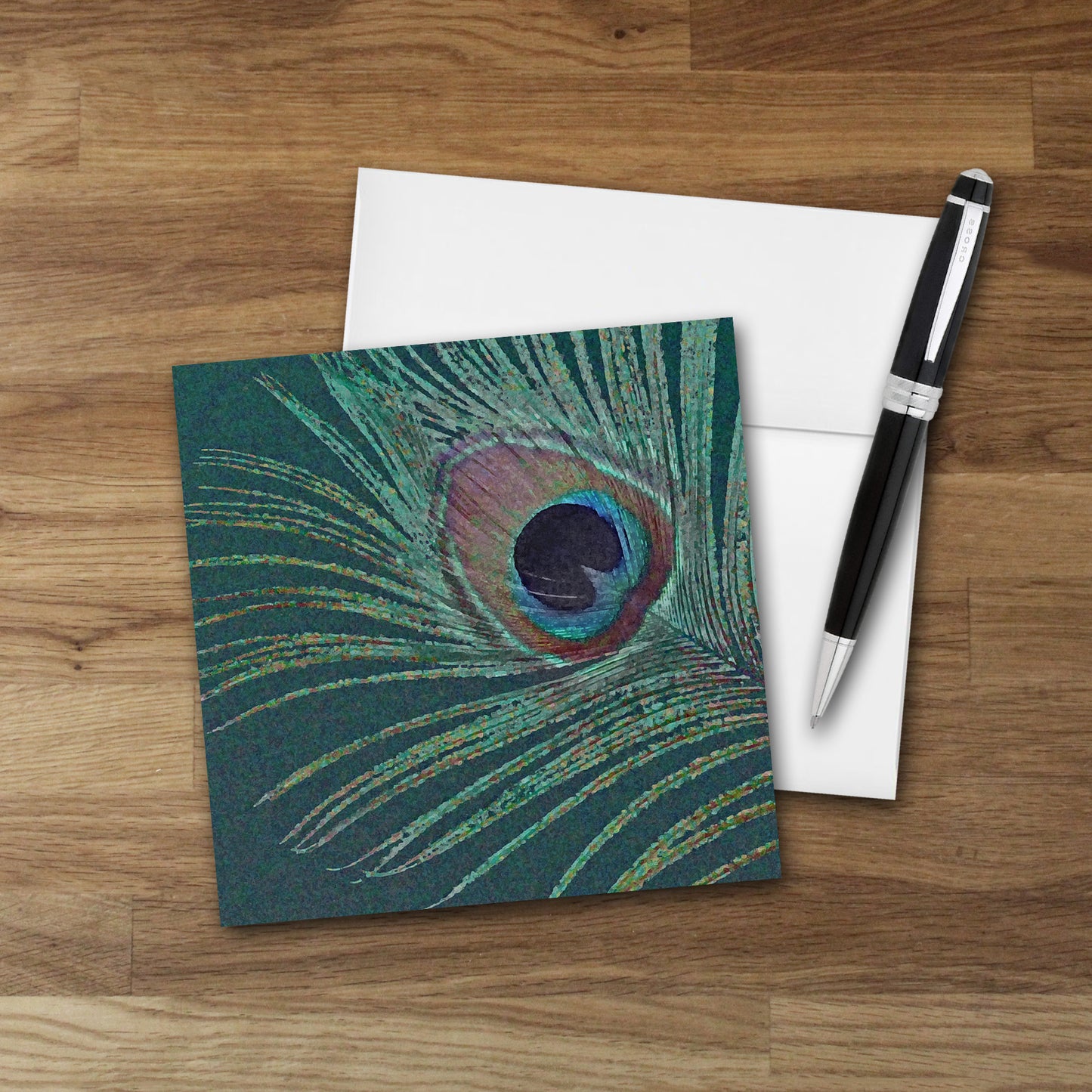 Set of 4 Peacock Feather Designer Greeting Cards