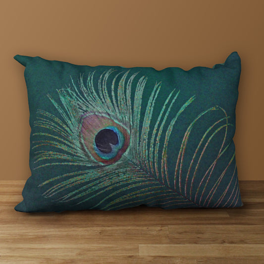 Peacock Feather Designer Pillow, 20"x14"