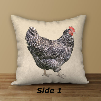 Barred Plymouth Rock Hen Designer Pillow, 18"x18"