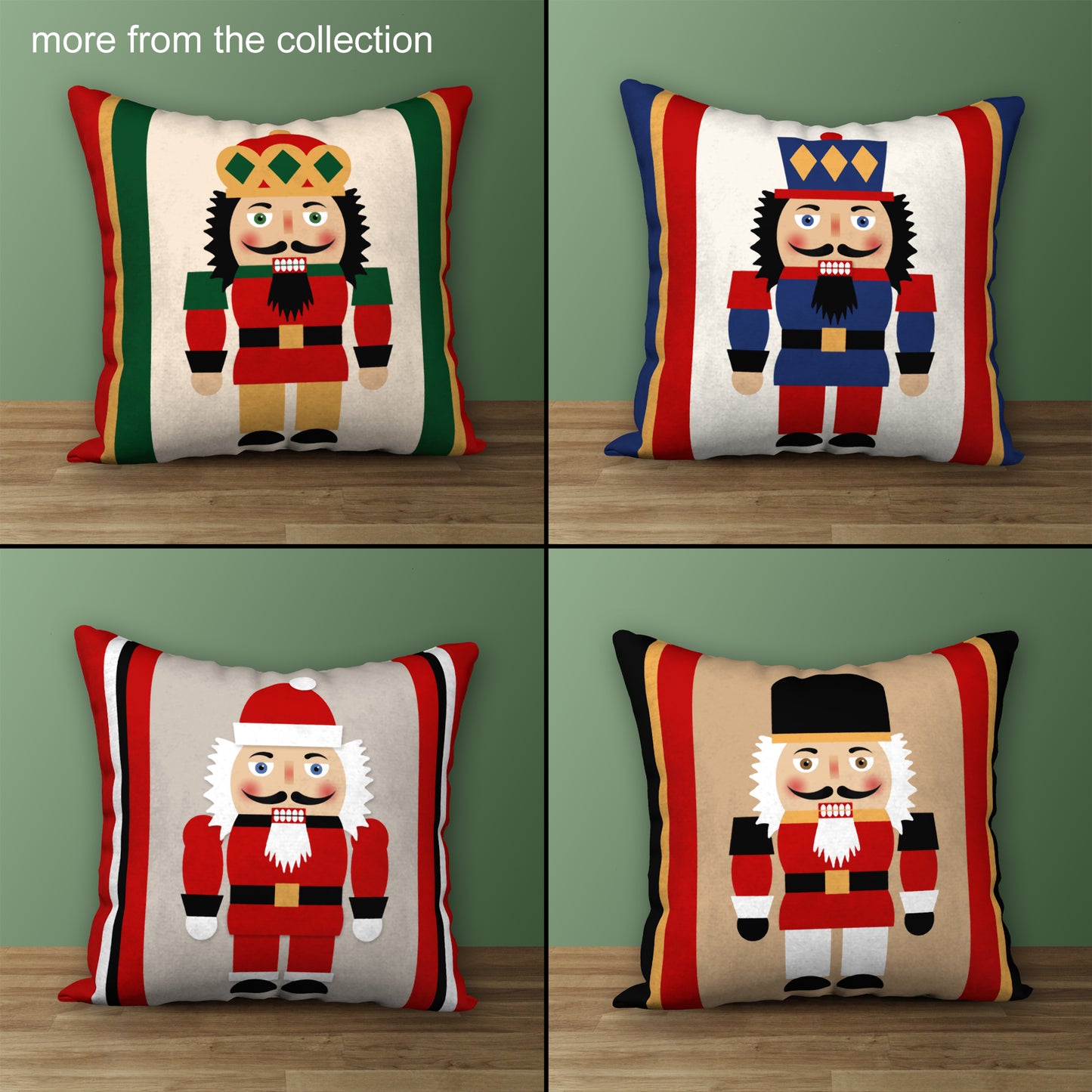 Set of 3 Christmas Nutcracker Designer Pillows, 18"x18"