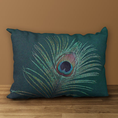 Peacock Feather Designer Pillow, 20"x14"