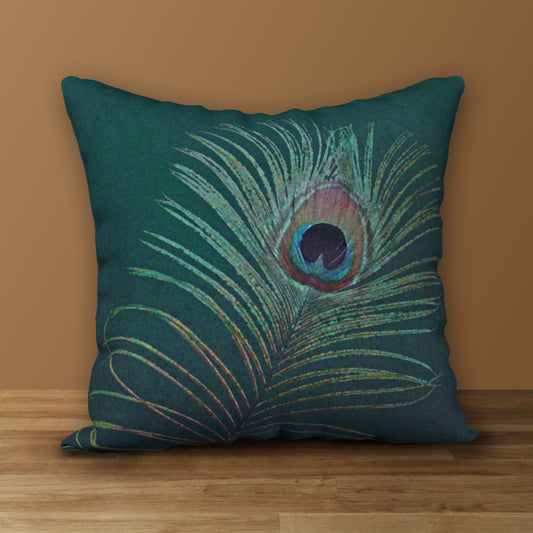 Peacock Feather Designer Pillow, 18"x18"