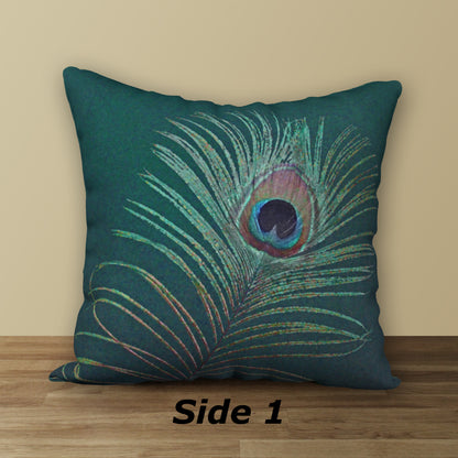 Peacock Feather Designer Pillow, 18"x18"