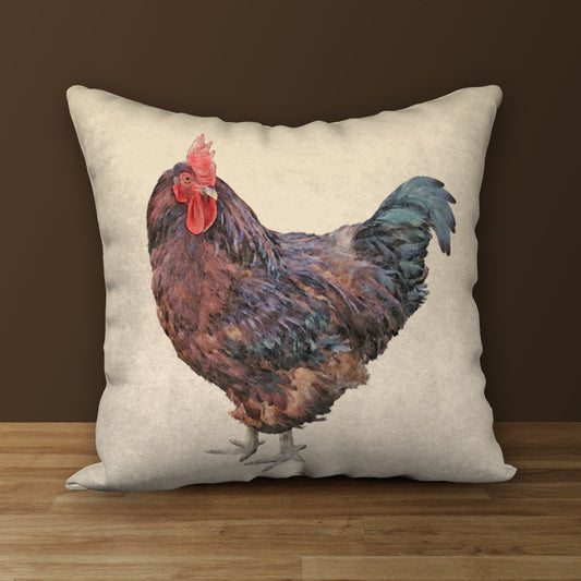 Rhode Island Red Rooster Designer Pillow, 18"x18"
