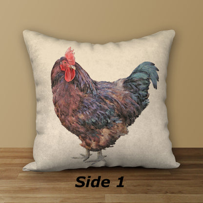 Rhode Island Red Rooster Designer Pillow, 18"x18"